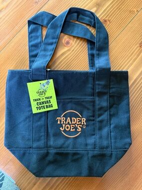 Trader Joe's MINI Halloween Black Canvas Tote Bag - Embroidered Logo